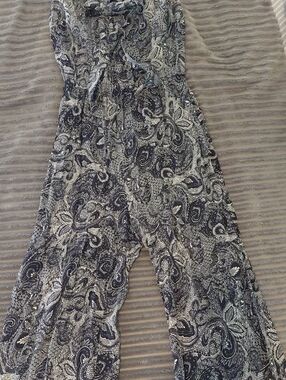 Womens Strapless Navy Paisley Wide-Leg Jumpsuit